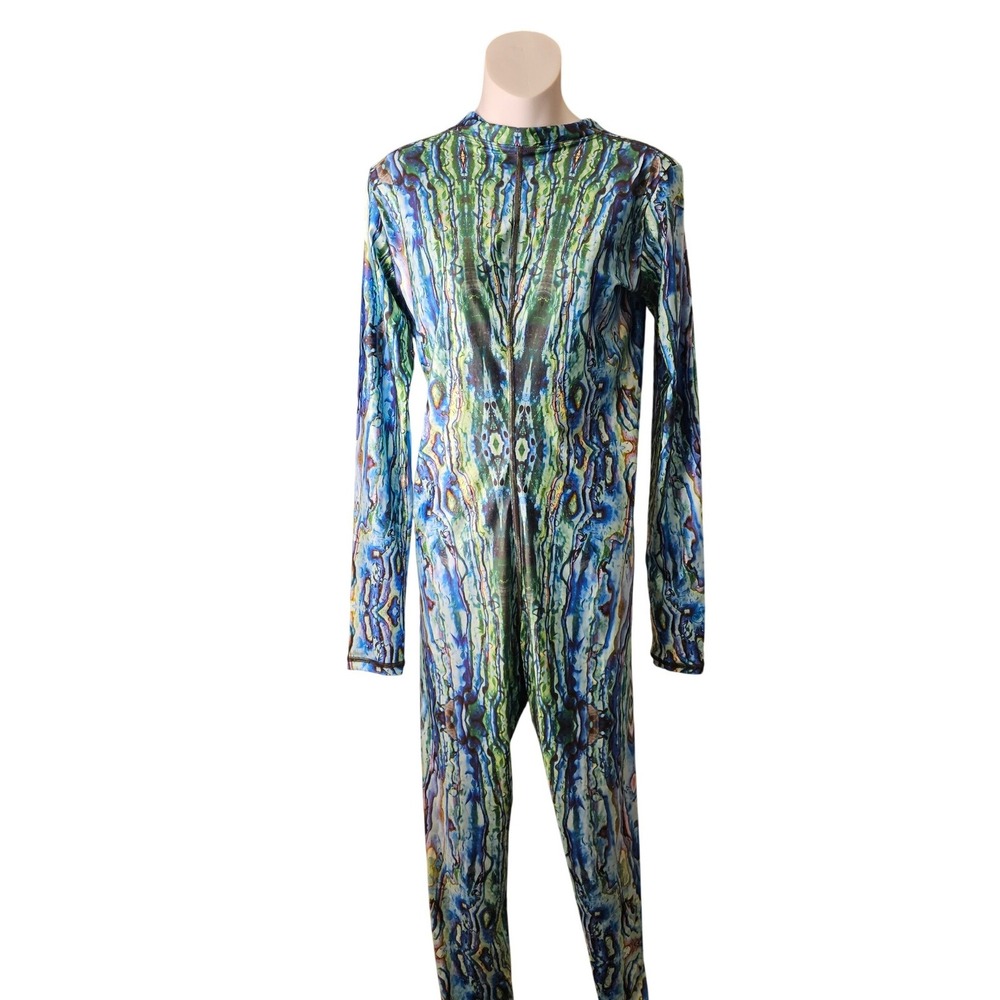 Slippins Long Sleeve Skinsuit Women OS Multi Color NWT Abstract Zip up